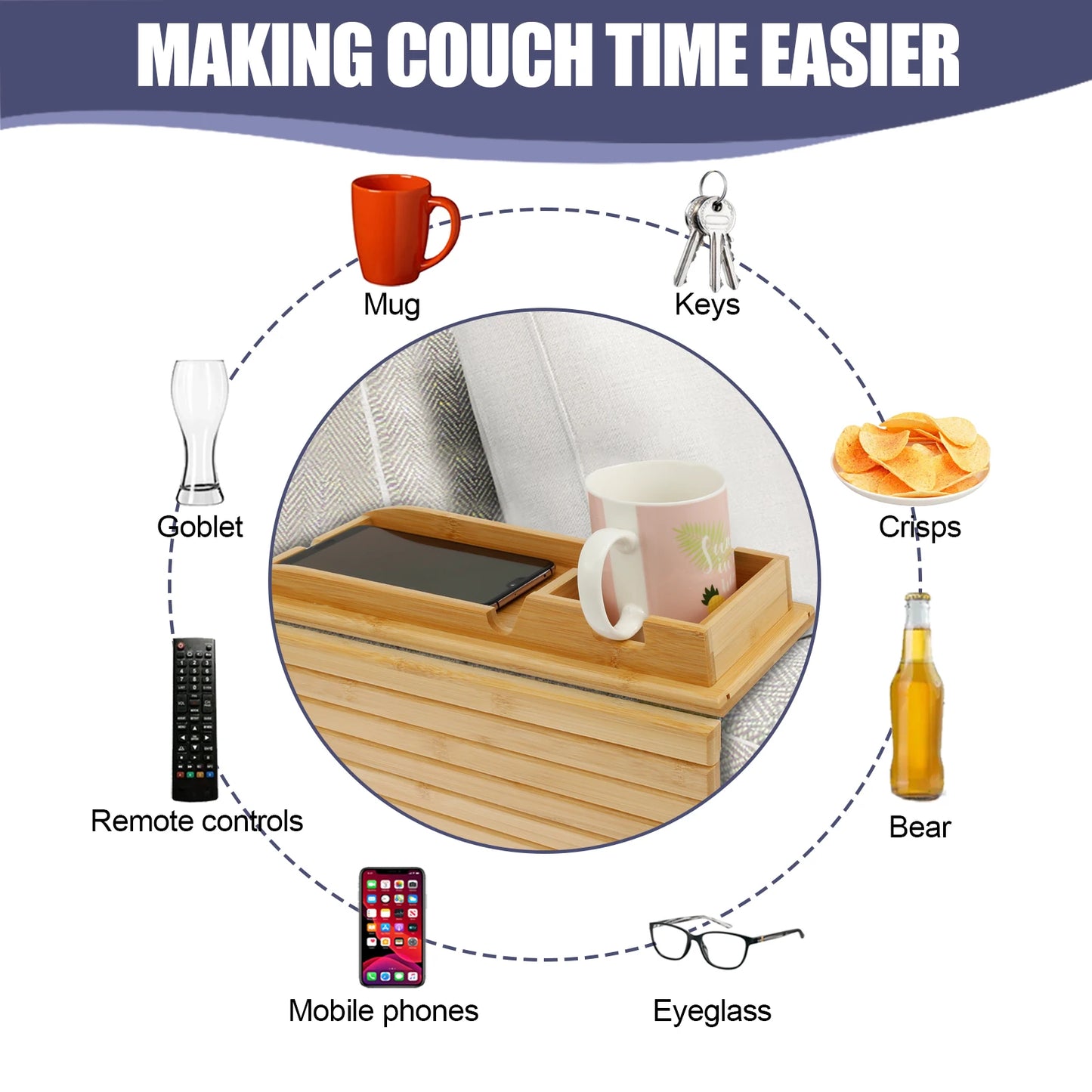 SipEase™ Wooden Couch Cup Holder – Spill-Free Relaxation